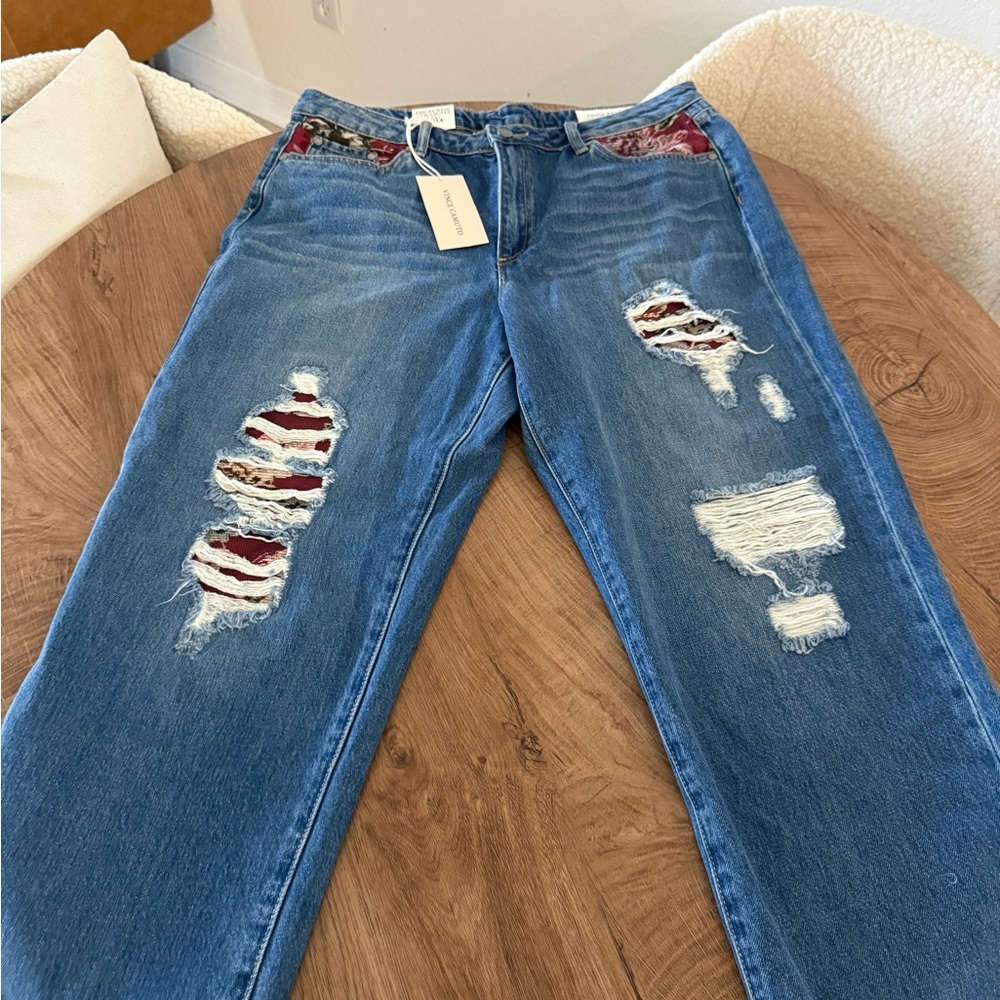 NWT Vince Camuto Blue Distressed Straight Leg Jeans